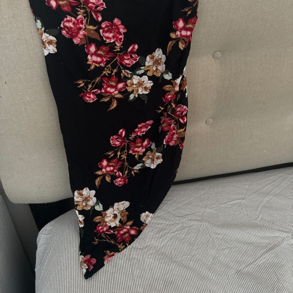 Venus black floral ruched asymmetrical midi skirt